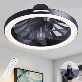 13 inch intelligent modern ceiling fan with light and remote control, E26/E27 base easy to install socket fan light, 3-speed wind speed adjustment, 3 colors 3000-6500K adjustable LED light, suitable for bedrooms, kitchens, living rooms, storage rooms