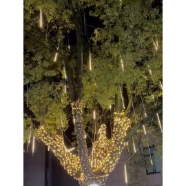 8-tube Solar Meteor Shower String Lights, Outdoor Solar Lights, Garden And Yard Decoration String Lights, Christmas And Halloween Decorative Lamps, 192 LED Floral-themed, Independence Day Hanging Tree Decorations, 8-tube Solar Light Strings
