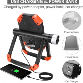 LED Rechargeable Work Light | Foldable Floodlight with 360° Rotation, Orange Searchlight, USB Charging, Touch Control, Lithium Polymer Battery | Ideal for Car Repair, Hiking, Emergencies, Barbecues