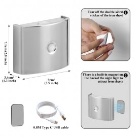 Smart LED Sensor Night Light | Portable Corridor Light with Magnetic Attachment, 3 Lighting Modes, Wireless Wall-Mounted, USB Type-C Charging, for Stairs, Decks, Entrances, Bedrooms, Desks, and Closets, Dimmable, Non