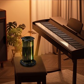 1pc Modern PlaidPatterned RGB Sound Activated Light, 4D Panoramic Music Rhythm Lamp with Rechargeable Lithium Battery, Space Theme Pagoda-Shaped Plastic Table Lamp for Bedroom, Button Control, Cord Include