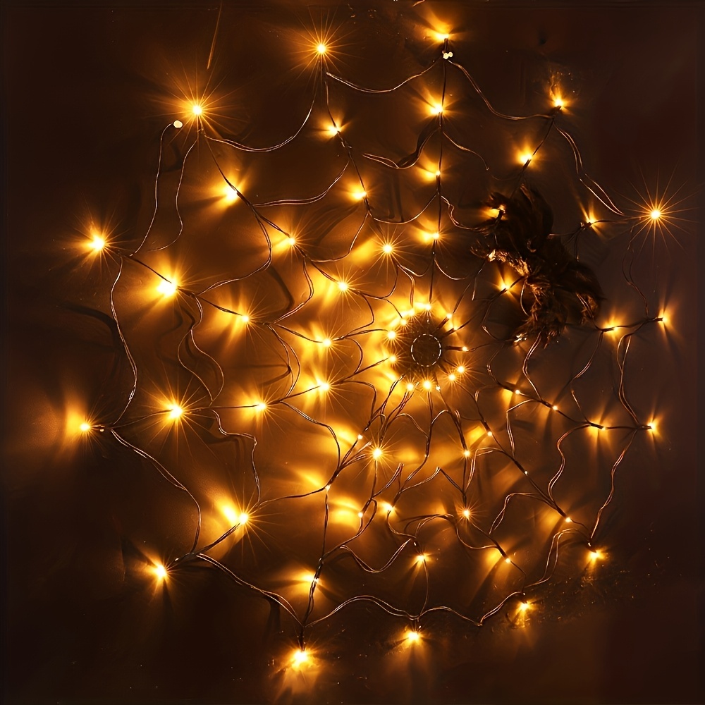 [Spider String Lights] Halloween Spider Web Lights with Spider&70LED Orange Lights, Smart String Light 8 Lighting Modes Light up Cobweb Halloween Lights for Haunted House Window Room Indoor Party Halloween Spooky Party Essential