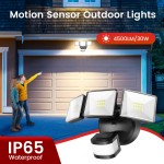 YVIO Motion Sensor Flood Light Outdoor, 30W 4500LM, 180° Wide Angle 50ft Detection, Hardwired Security Light, 3 Modes Dusk to Dawn for Yard/Garden/Driveway, 4500SQ.FT Coverage, Suitable for Halloween And Christmas, Black