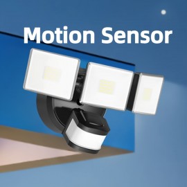 YVIO Motion Sensor Flood Light Outdoor, 30W 4500LM, 180° Wide Angle 50ft Detection, Hardwired Security Light, 3 Modes Dusk to Dawn for Yard/Garden/Driveway, 4500SQ.FT Coverage, Suitable for Halloween And Christmas, Black