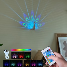 Peacock Wall Light, Peacock Projection Desk Lamp, Peacock Night Light, Peacock Projection Lamp with Remote Control, USB Charging Rainbow Peacock Nightlight, LED Wall/Table Decor