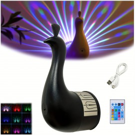 Peacock Wall Light, Peacock Projection Desk Lamp, Peacock Night Light, Peacock Projection Lamp with Remote Control, USB Charging Rainbow Peacock Nightlight, LED Wall/Table Decor