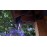 2pcs Solar Artificial Hanging Flowers Basket, Fake Hanging Plant Basket with RGB Solar String Lights for Outdoor Decor, Conical Solar Flower Rattan Basket with Rattan Hanging Flowers for Outside Porch Yard Patio Garden, Purple