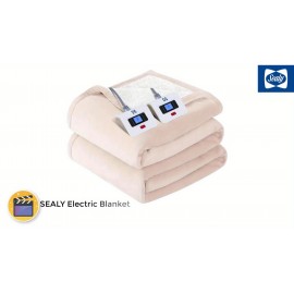 Sealy Y Soft Flannel Electric Heated Throw Blanket Twin/Full/Queen/King Size, 6 Heating Levels & 1-10 Hour Time Settings, Machine Washable, Beige/Dark Grey
