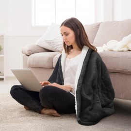 Cozy Westinghouse Sherpa Electric Heated Throw Blanket, Silky Soft Flannel, 4 Heat Settings & 1-4 Hour Timer, Machine Washable, 50x60 Inch - Beige Ivory/Dark Grey, Comfortable Seating|Inviting Throw Blanket|Sherpa Lining