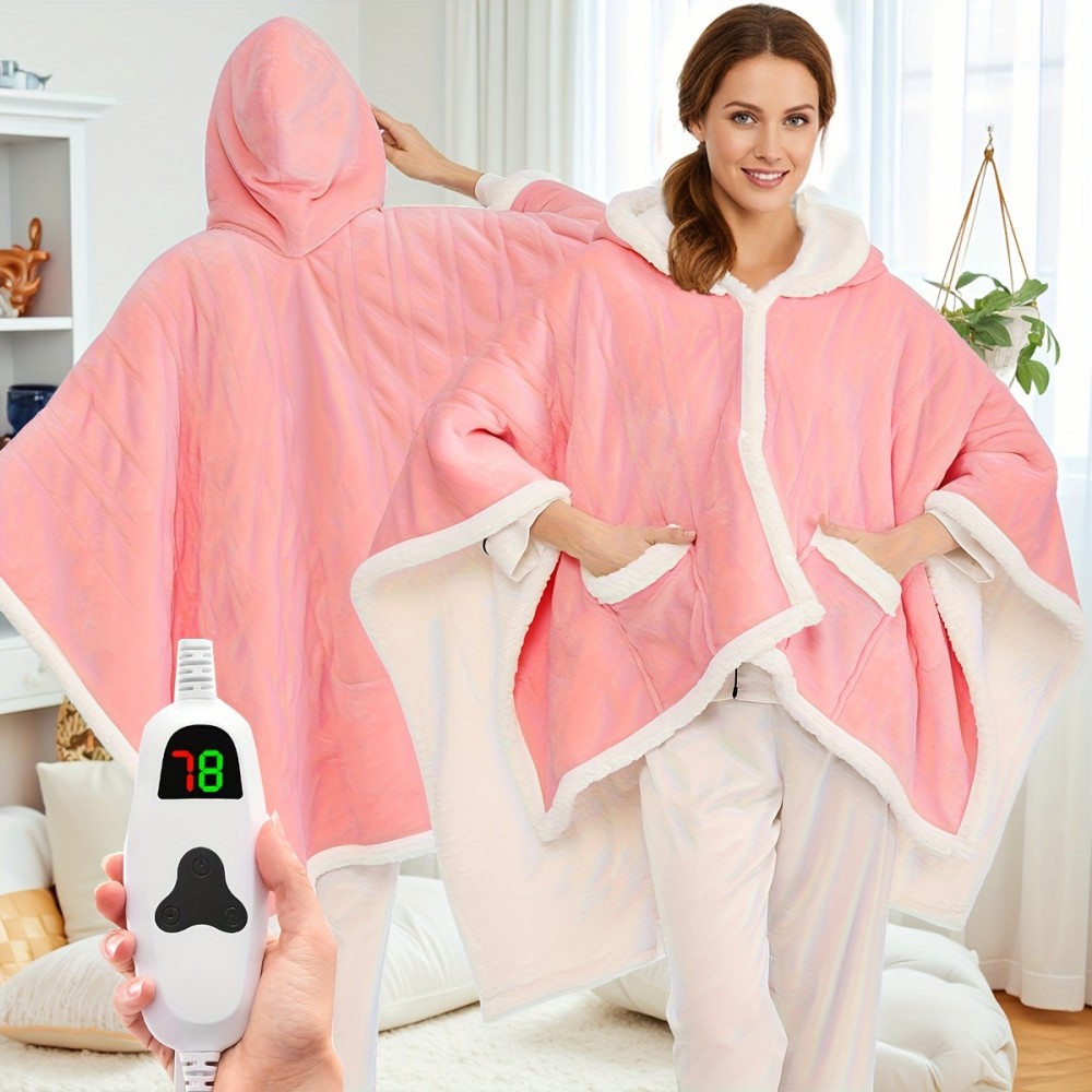 Wearable Heated Electric Poncho Shawl - 5-Position Timer 10-Heating Levels, All-Season Heating Blanket, Plug-in for Travel, Heated Blanket Wearable, Full Body, Heated Bed Blanket, Heated Clothes Winter Gifts for Mom Women Girlfriend Grandma,