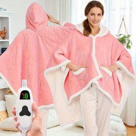 Wearable Heated Electric Poncho Shawl - 5-Position Timer 10-Heating Levels, All-Season Heating Blanket, Plug-in for Travel, Heated Blanket Wearable, Full Body, Heated Bed Blanket, Heated Clothes Winter Gifts for Mom Women Girlfriend Grandma,