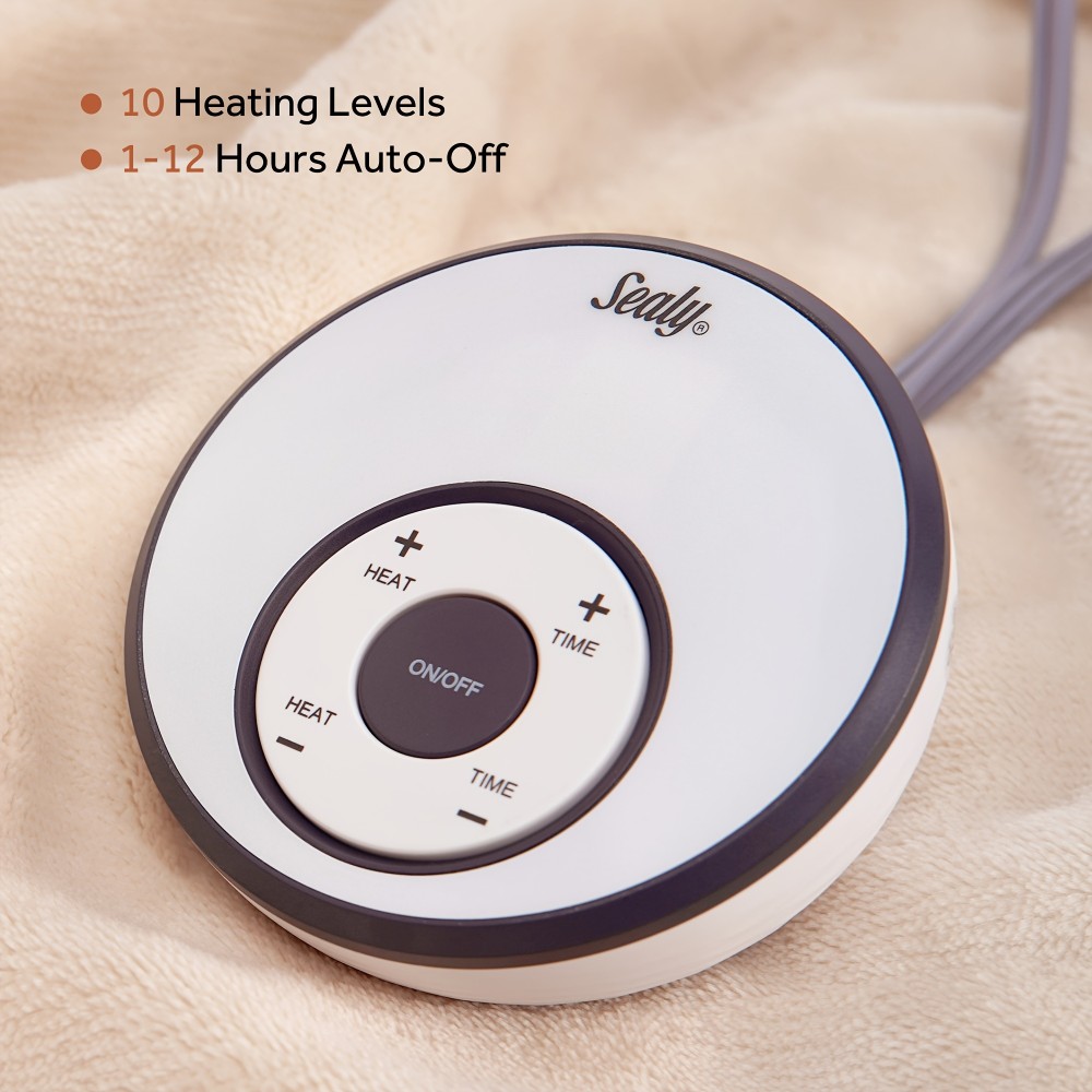 Sealy Y Soft Flannel Electric Heated Throw Blanket Twin/Full/Queen/King Size, 6 Heating Levels & 1-10 Hour Time Settings, Machine Washable, Beige/Dark Grey