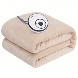 Sealy Y Soft Flannel Electric Heated Throw Blanket Twin/Full/Queen/King Size, 6 Heating Levels & 1-10 Hour Time Settings, Machine Washable, Beige/Dark Grey