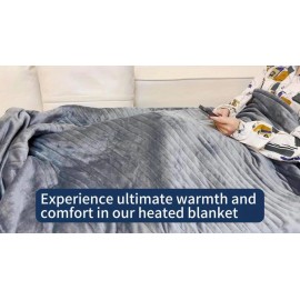 Flannel Heated Electric Blanket | 6 Temperature Settings, 10-Hour Timer, Quick Heat-Up to 150°F, Machine Washable, Multiple Colors and Sizes, Ideal for Home and Office Use (Full/50*60, Queen/72*84)