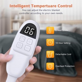 Flannel Heated Electric Blanket | 6 Temperature Settings, 10-Hour Timer, Quick Heat-Up to 150°F, Machine Washable, Multiple Colors and Sizes, Ideal for Home and Office Use (Full/50*60, Queen/72*84)