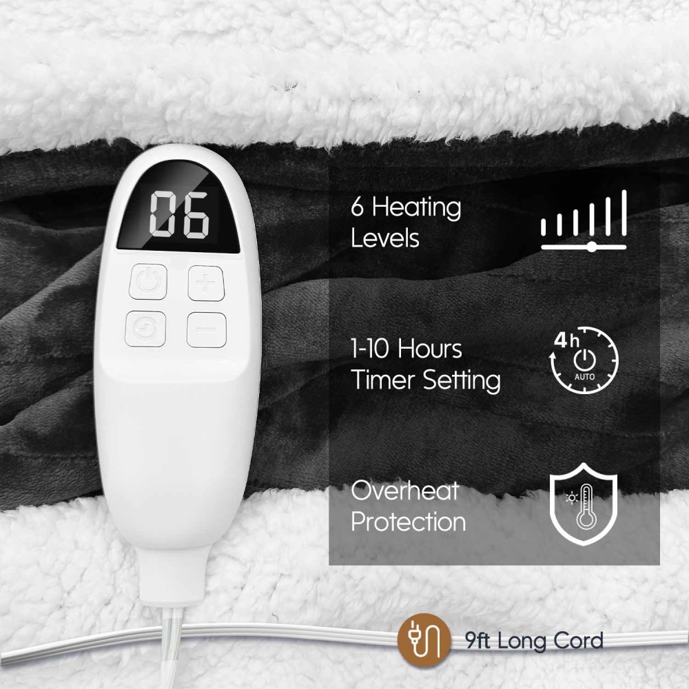 Electric Blanket Full Size - Soft Flannel+Sherpa Heated Blanket, GentleSoft Fast Heating With 6 Heating Levels &10 Hours Auto Off, Winter Comfort Heating Blanket, Machine Washable, Must-Have For Home & Office!