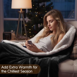 Electric Blanket Full Size - Soft Flannel+Sherpa Heated Blanket, GentleSoft Fast Heating With 6 Heating Levels &10 Hours Auto Off, Winter Comfort Heating Blanket, Machine Washable, Must-Have For Home & Office!