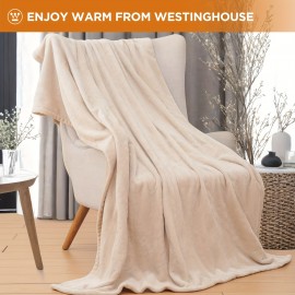 Cozy Westinghouse Silky Soft Flannel Electric Heated Throw Blanket, 4 Adjustable Heat Settings & 1-4 Hour Timer, Machine Washable, 50x60 Inch - Perfect for Home Comfort, Beige Ivory/Dark Grey, WESTINGHOUSE