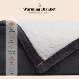 Sealy Electric Heated Blanket, Flannel & Sherpa Heated Throw with Fast Heating Function, 6 Heat Settings, 10-Hour Timer, Dual-use for Home & Office, Machine Washable, Perfect As A Christmas Gift