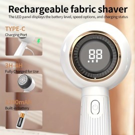 Portable USB-Powered Fabric Shaver with Digital Display, 6-Blade Honeycomb Mesh Cover for Home Use, Sweater Trimmer and Ball Removal, Clothing Care, Lightweight Tool, Sturdy Construction, Compact Design, Handheld Device, Durable Material