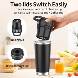 Portable Blender for SmoothiesShakes, 24oz Insulated Cup, Cordless, Small, Stainless Steel, USB - C Rechargeable, BPA Free for Juicing Black