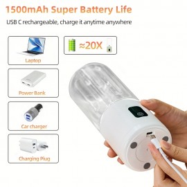 Compact Blender Designed for Shakes And Smoothies, Featuring a USB C Rechargeable Juicer Cup Equipped with 12 Stainless Steel Blades, a Powerful 20000Rpm Motor, a 1500mAh Battery, Easy Cleaning, And Ideal for Personal Use While Traveling, at Home