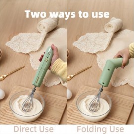 Cordless Handheld Hand Mixer with Foldable Design & 3-Speed Motor - Cordless Whisk/Beader with 2 Detachable Stir Whisks, Lightweight - Mixer for, Cakes,, Meringues (Green) - Ideal for & Travel