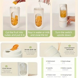 [Wireless portable juicing cup], 1 set of wireless rechargeable mini juice mixer, home automatic juice cup, 1500mAh lithium battery, USB-C charging, small sports juice cup with double lid, essential tool for outdoor, business trip, camping