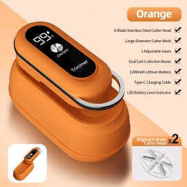 1pc Dual-Head Fabric Shaver with Rotating Handle, USB Rechargeable, with 3-Speed Adjustment and LED Digital Display, Hair and Lint Remover - A Portable Tool with Stainless Steel Blades, Suitable for Clothing, Car Seats, Sweaters, Sofas, Purple/Orange